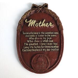 Vintage MOTHER Poem Washington DC Capitol Building Souvenir Plaque Kitschy Mom